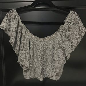 Gray Lace (on or off) the shoulders crop top.